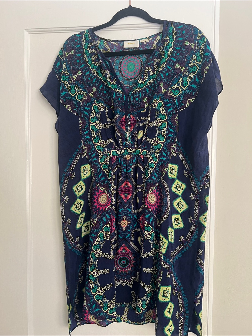 Maeve Navy Multicolor V-Neck Short Dress